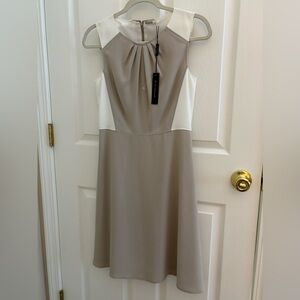 NWT Elie Tahari Fit & Flare Dress Sz 2 Taupe Ivory